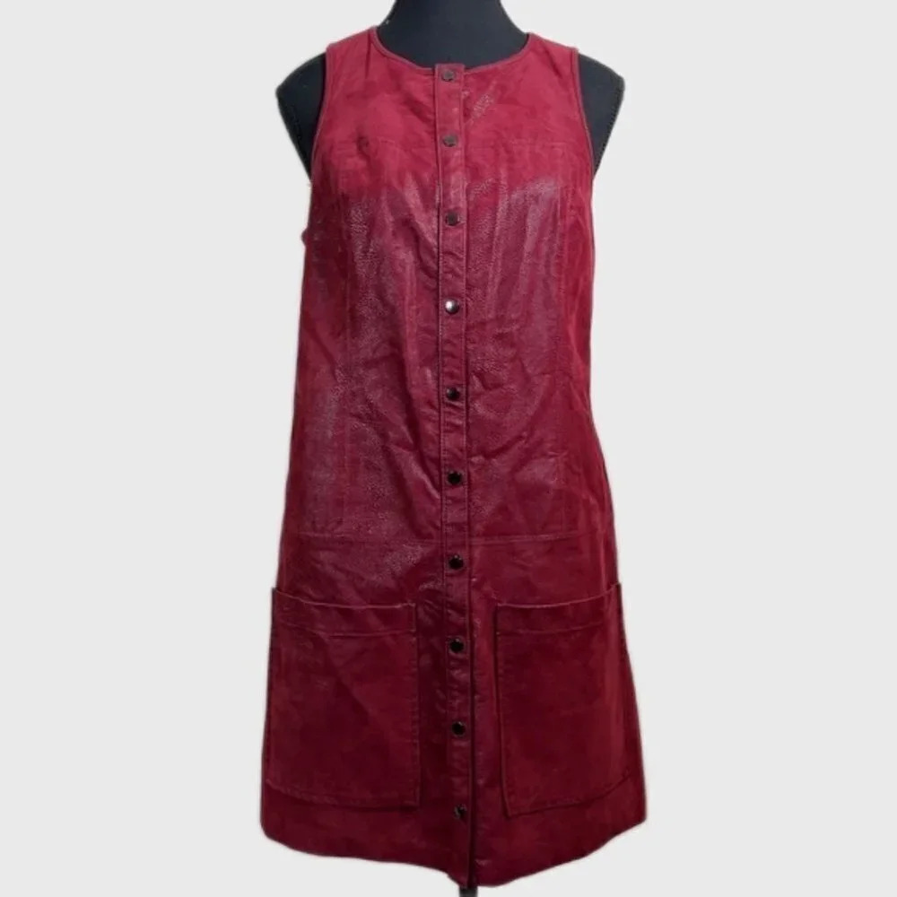 Guess Faux Leather Sleeveless Snap  Button Mini Dress